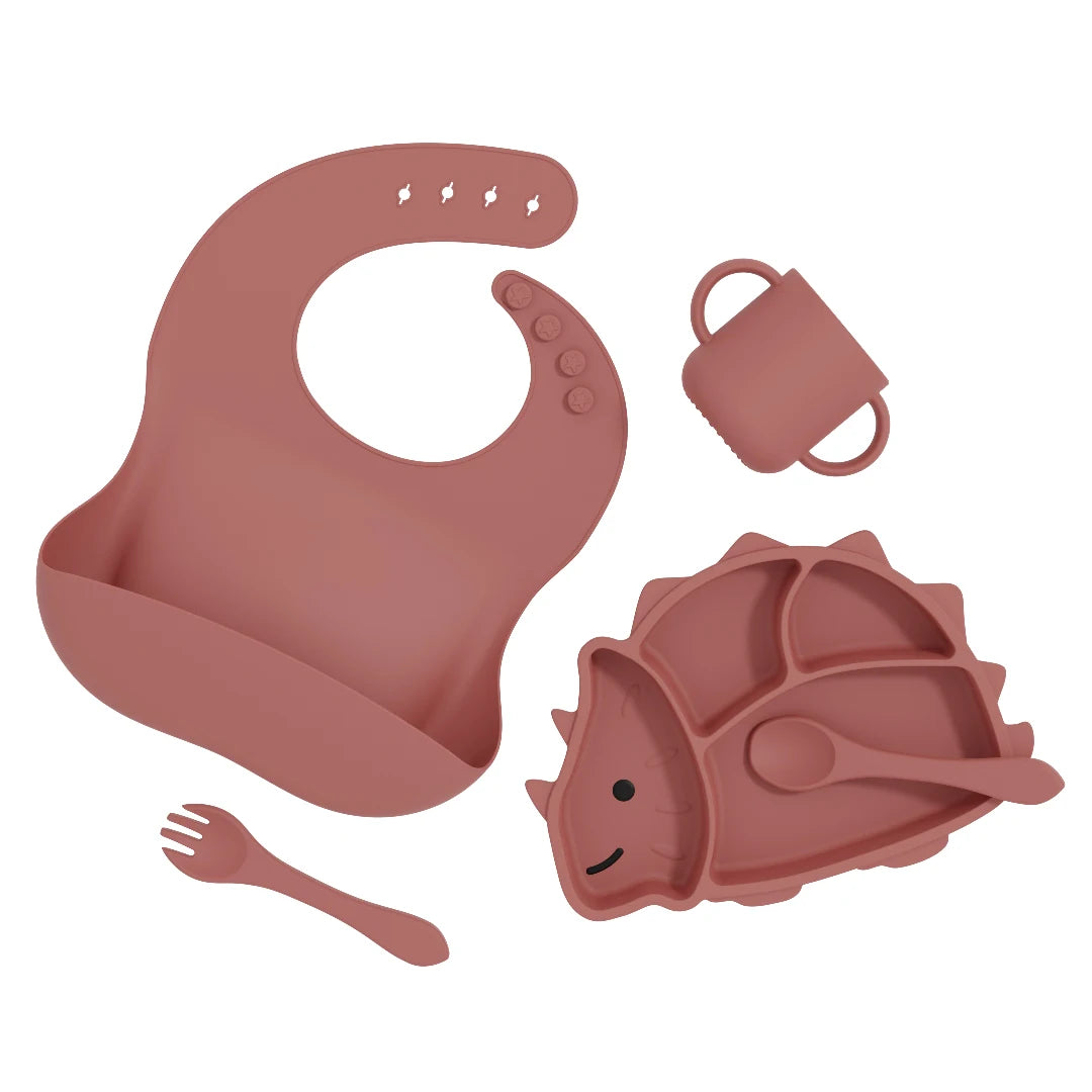 Fubon Silicone Manufactory Dinosaur Silicone Baby Feeding Set for Dinner Lunch Breakfast