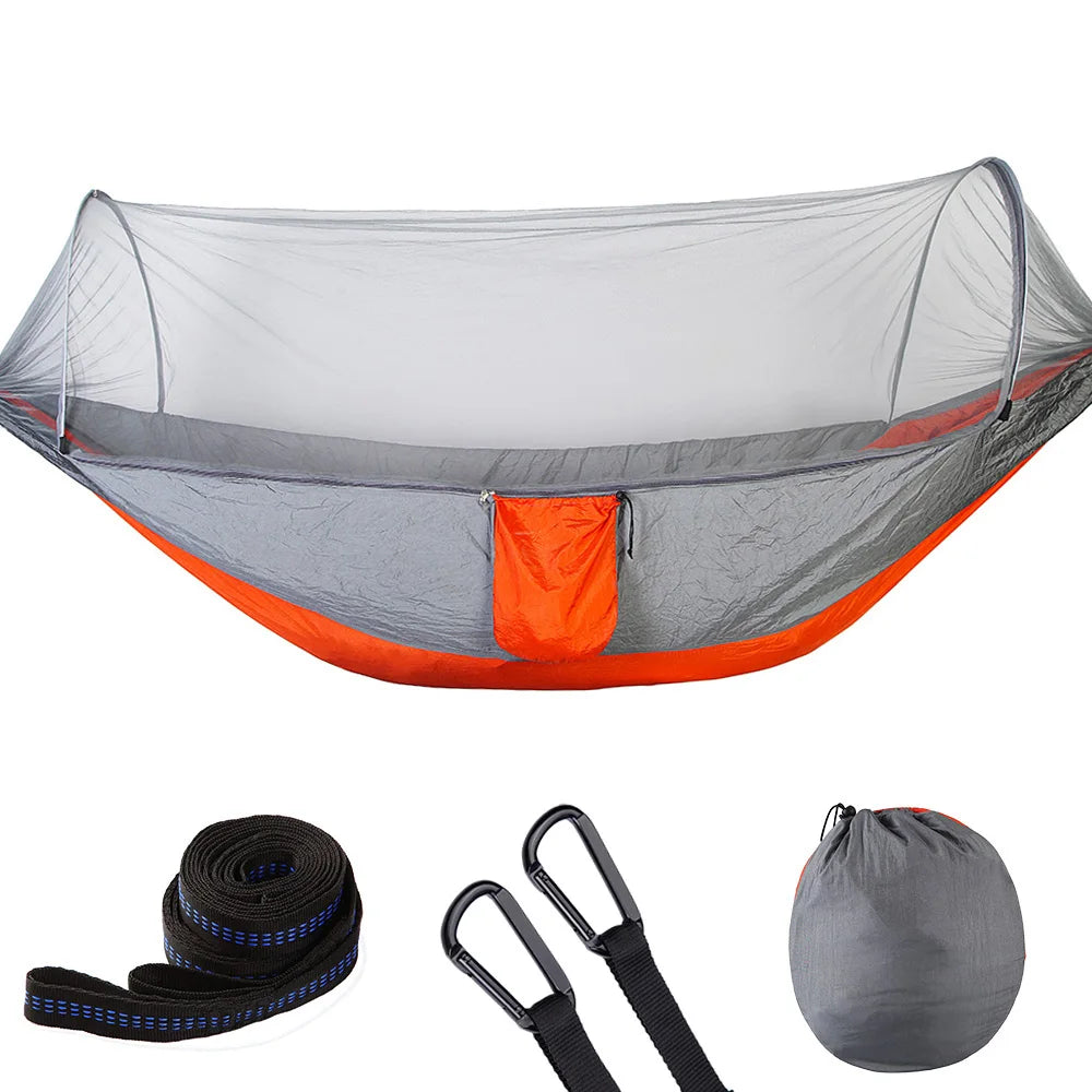 Lightweight Parachute Single Color Hammock with Mosquito Net for 1-2 Person All Seasons