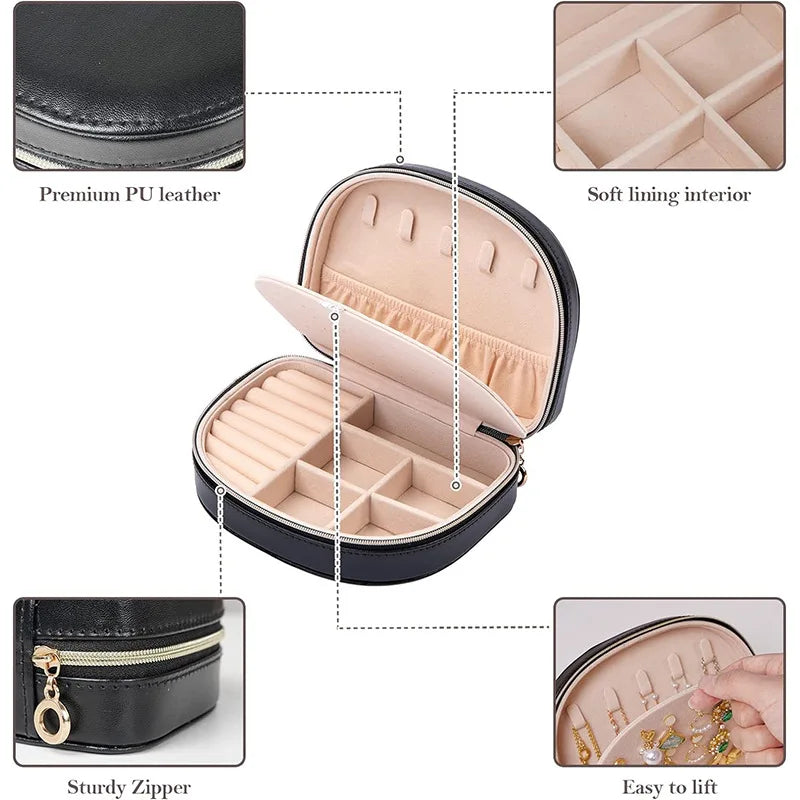 X133 Portable Travel Jewelry Box-Small 2-Layer Oval Jewelry Organizer with Zipper