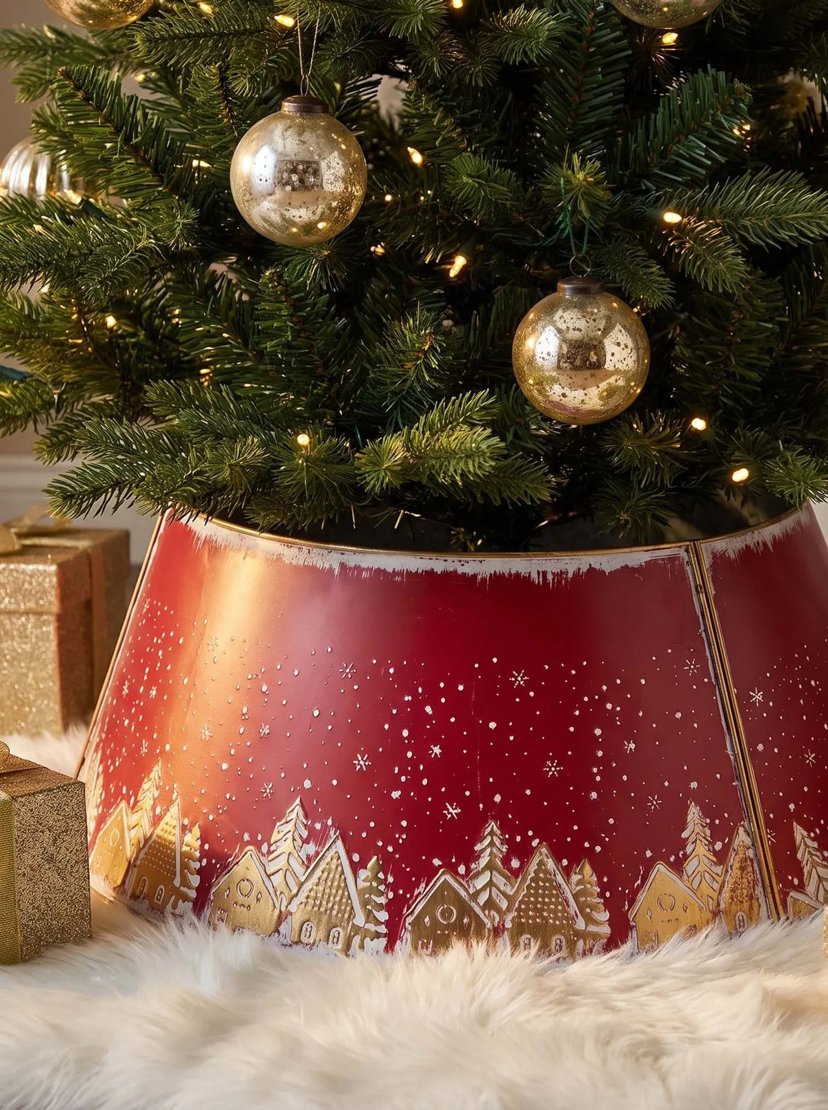 Iron Christmas Tree Base Collar & Ring Decorative Fence for Indoor/Outdoor Holiday Home