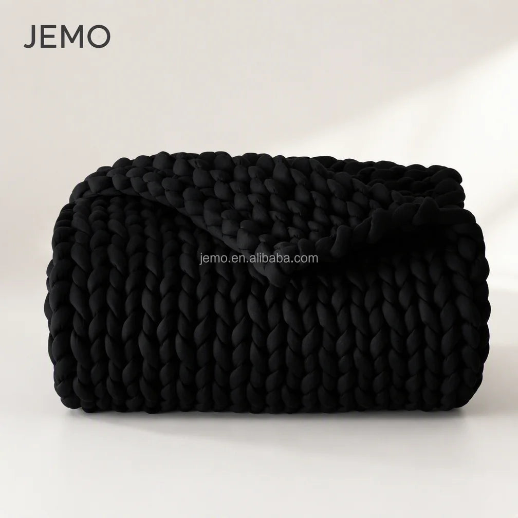 Handmade Premium Chunky Knitted Weighted Blanket for Anxiety Relief, Breathable Cotton