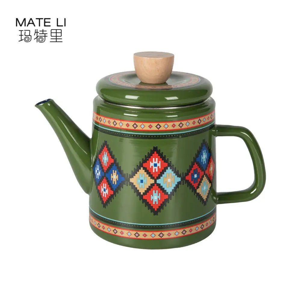 Custom Packaging Dark Green Geometric Enamel Gooseneck Pour Over Coffee Kettle