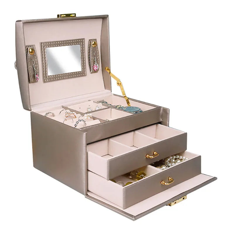 Custom Leatherette Portable Jewelry Organizers Travel PU Leather 3 Layers Jewelry Storage