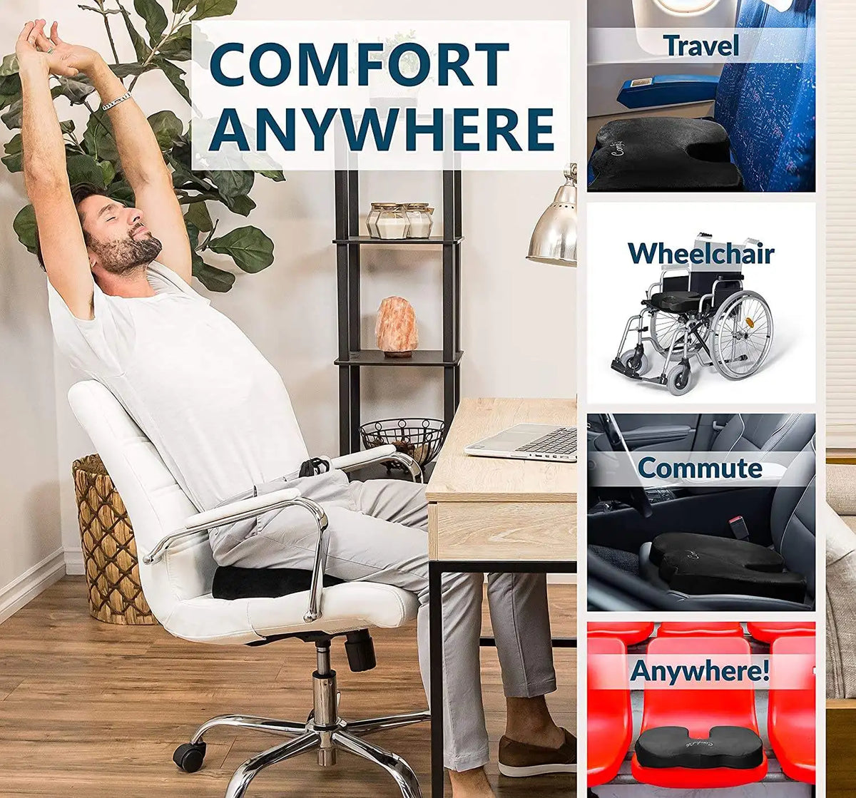 Non-Slip Gel Memory Foam Seat Cushion for Office and Car, 17.6 x 13.8 Inch