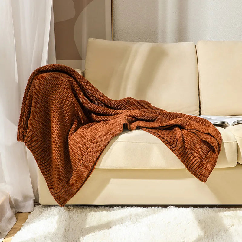 Chunky Cable Knit Throw Blanket for Modern Farmhouse Decor, Soft Feel Bed Runner,