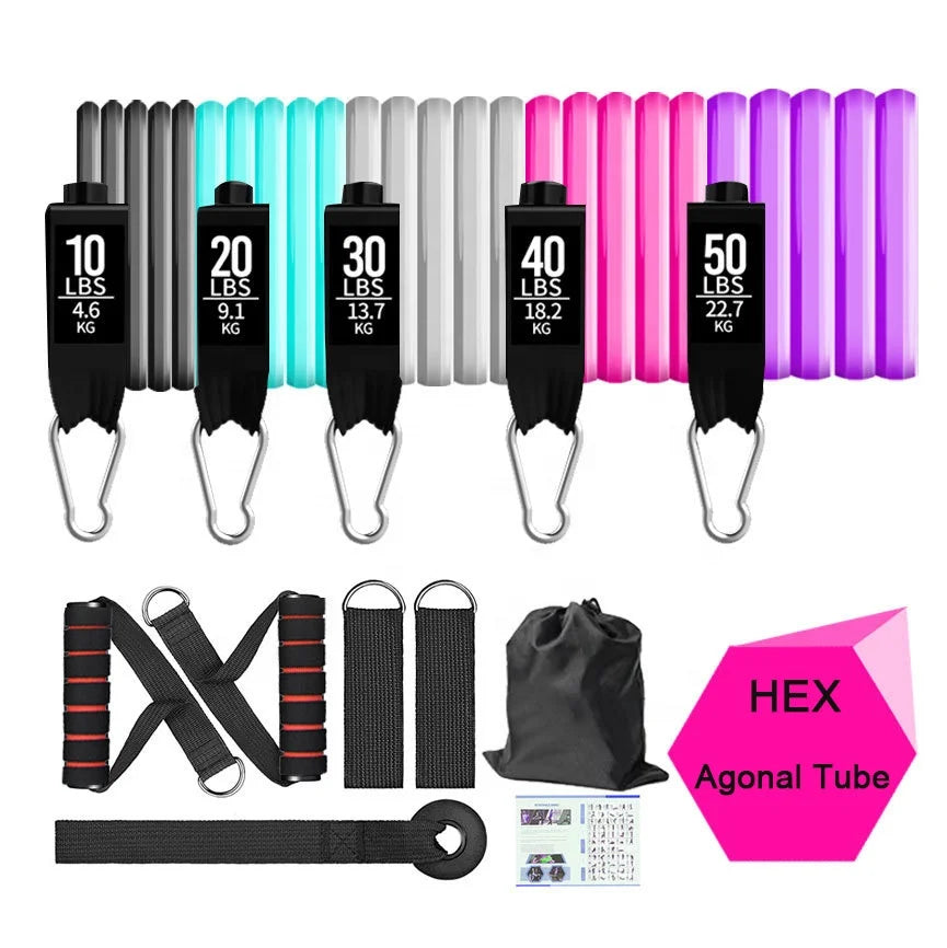 Fitness Custom Handle Loop Printed Latex TPE 11pc Resistance Bands Set for Yoga