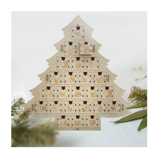Xmas Gifts Fidget Toy Tree Shape Christmas Countdown Wooden Advent Calendar Empty Drawer