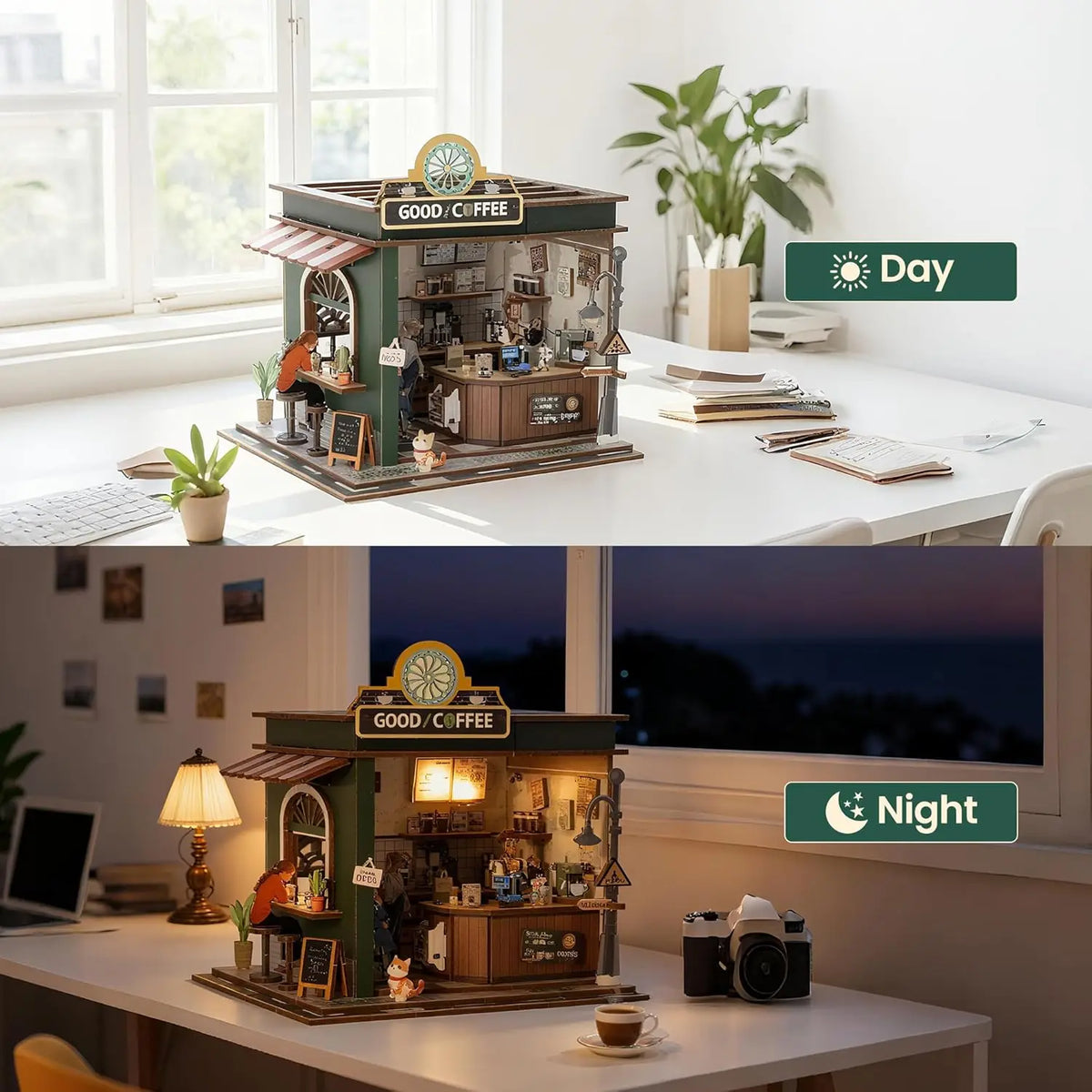 DIY Miniature Book Nook Kit Dollhouse Bookshelf Decor 3D Wooden Puzzle Street Model Gift