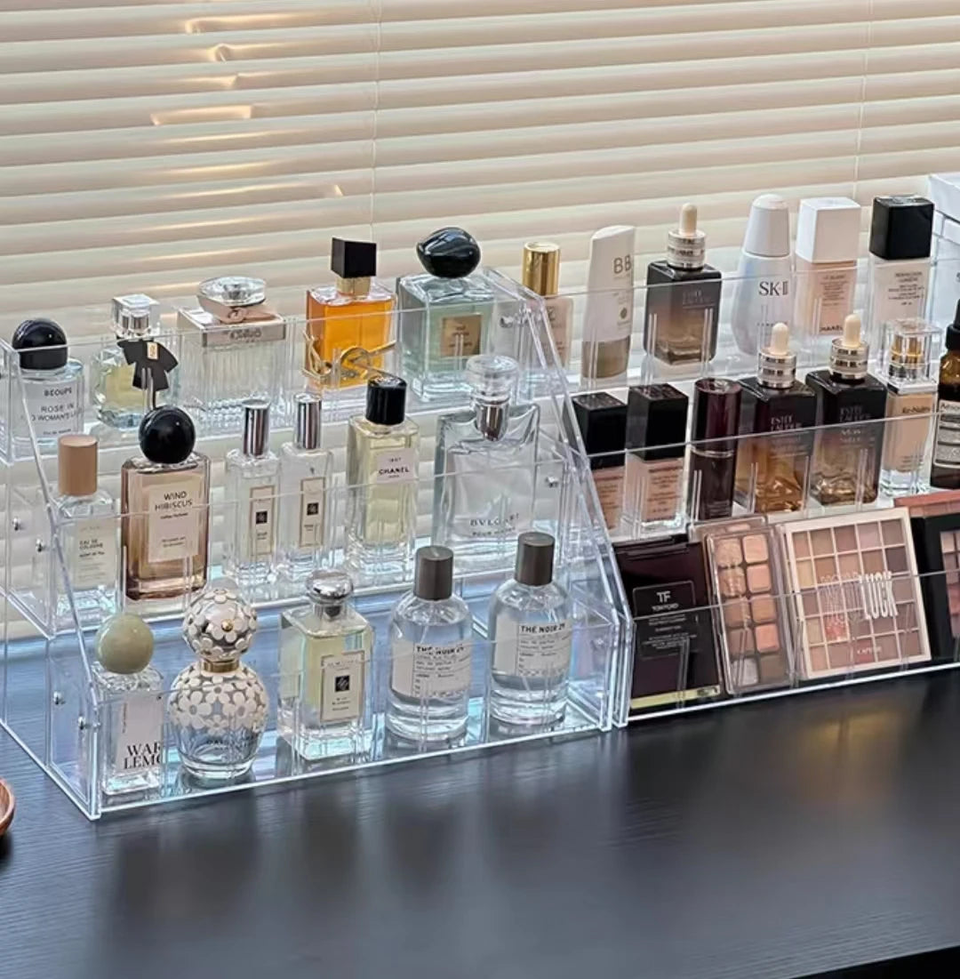 Modern Multi-Layer Acrylic Display Rack for Lipstick Transparent Eco-Friendly Trapezoid