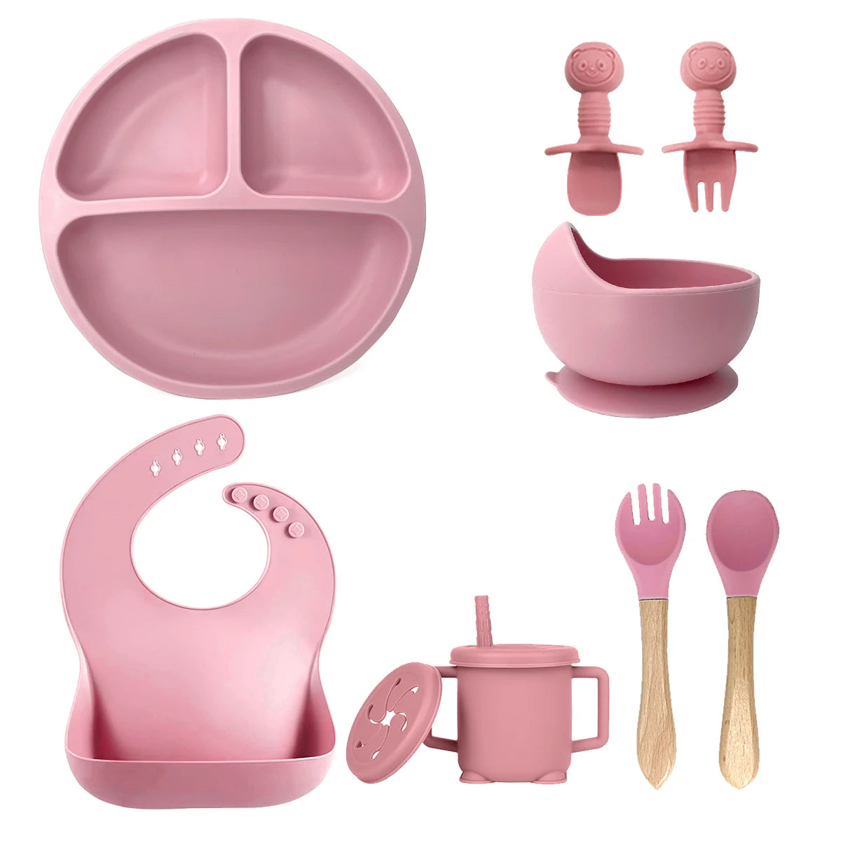 10 Soft Silicone Baby Feeding Equipment Set Spoon Fork Printed Pattern Comfortable