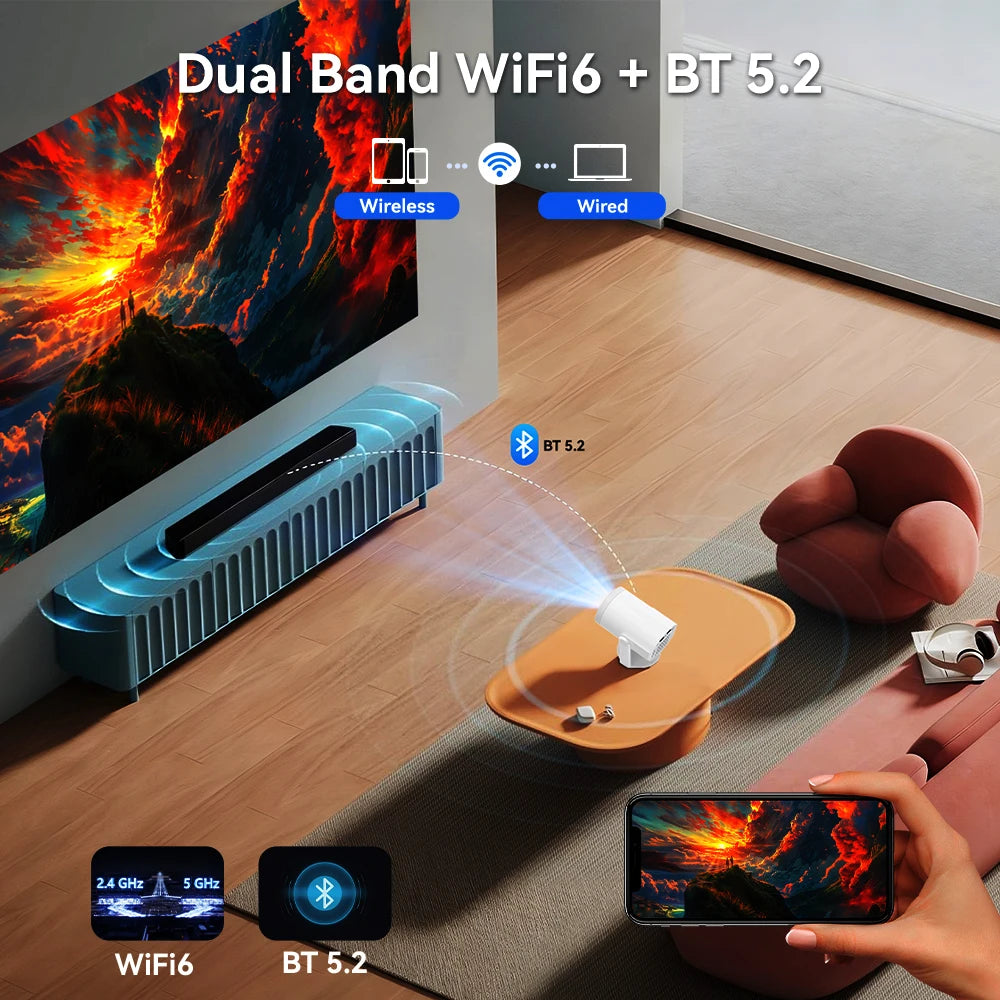 Portable Mini Projector with 5G WiFi, 200 ANSI Lumens and 235 Inch Image