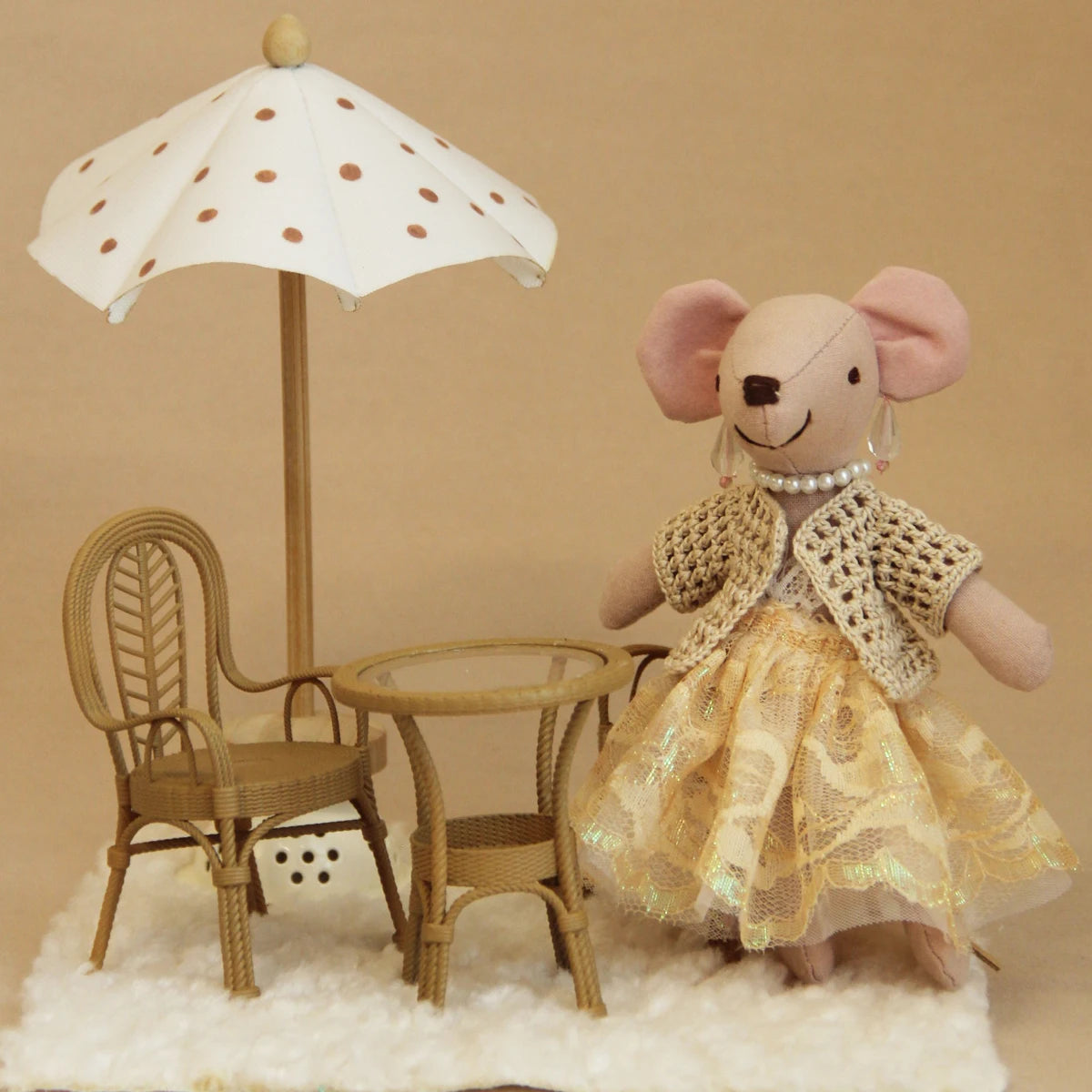 Exquisite Miniature Mouse Dolls in Knitted Outfits with Delicate Micro - Furniture,