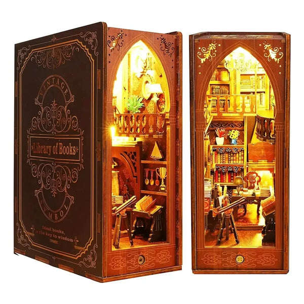Book Nook Kit Library 3D Wooden Puzzle Doll House Bookend DIY Miniature House Decor