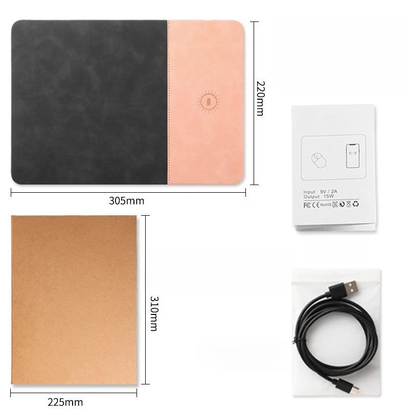 15W Fast Wireless Charging Mouse Pad, Small PU Leather Non-Slip Desk Mat with for Office
