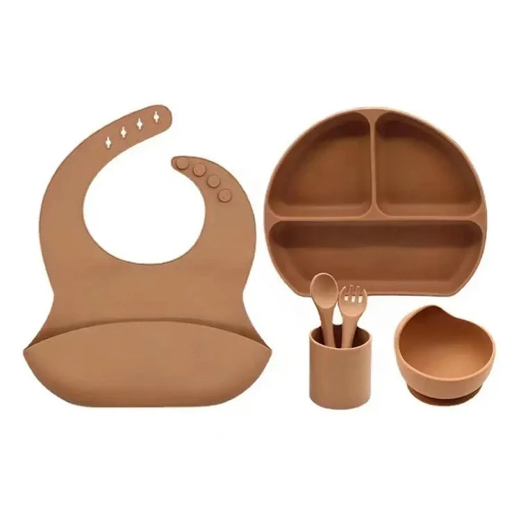 Top Seller Custom 6pcs Baby Feeding Set Food Grade Silicone Dinnerware Including Cups