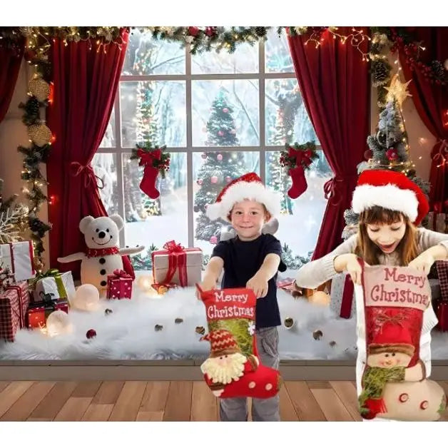 SC ECOMMERCE Model F6-2NPZ-Z8PQ Set 3 Christmas Stockings Printed Snowman Santa Claus