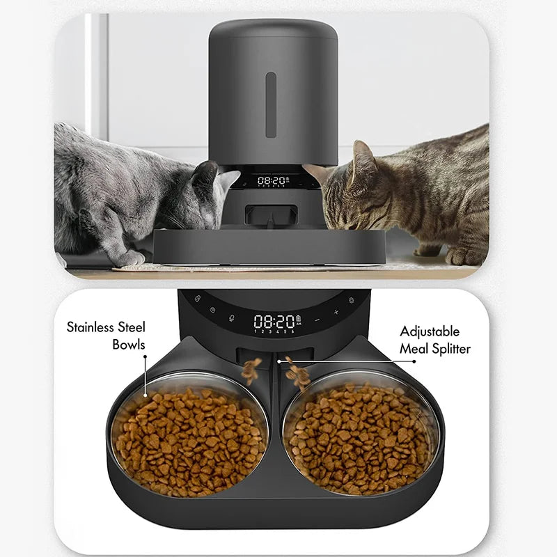 Double Bowls Automatic Dog Feeder Pet Food Dispenser Automatic for Cat with Two-Way