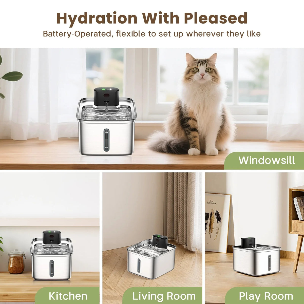 Smart 3.5L Eco-Friendly Cat Water Dispenser 304 Stainless Steel Pet Water Fountain