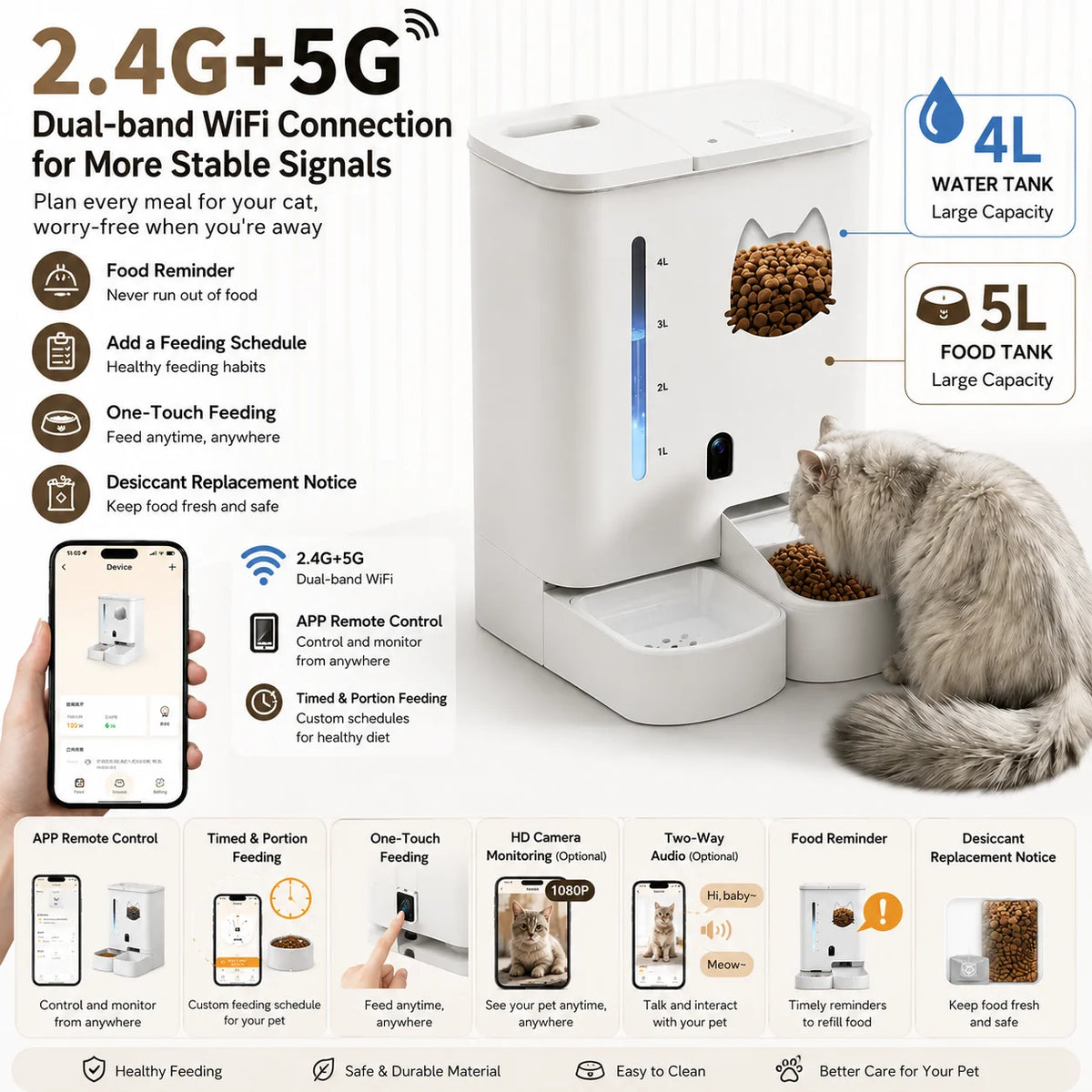 Pet Automatic Large-Capacity Smart Cat Feeder with Integrated Food & Water Dispenser