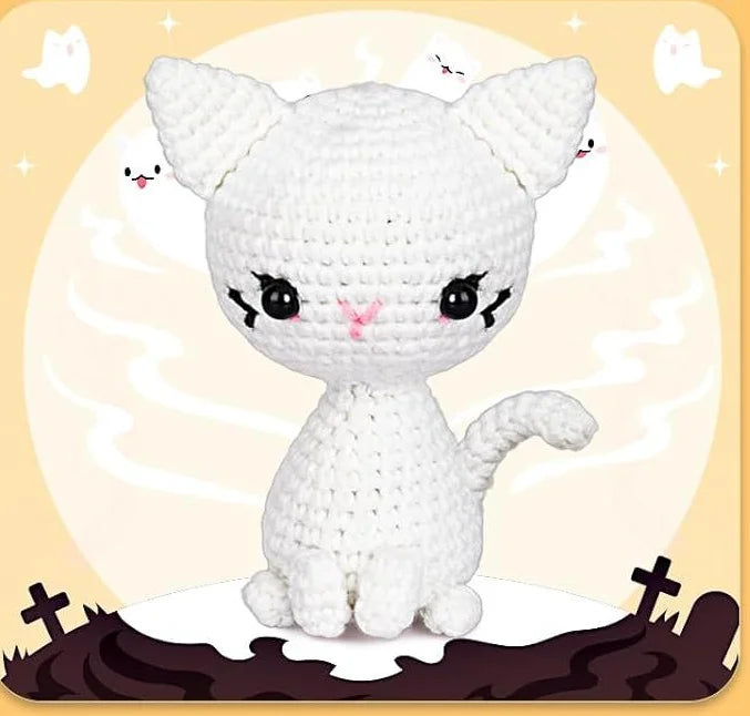 Crochet Kit for Beginners Halloween Magical Cats DIY Crochet Starter Kit for Adults Yarn