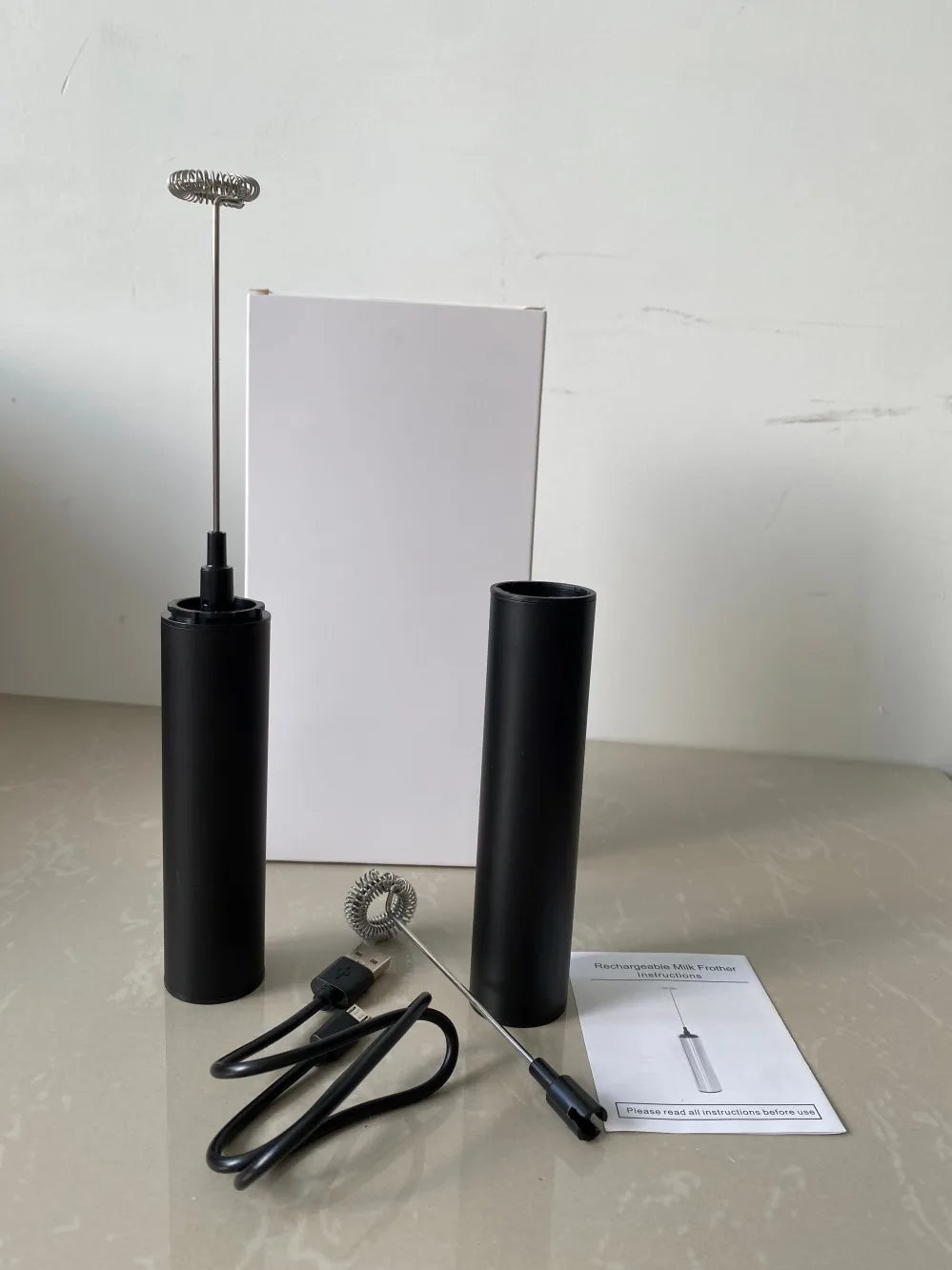 Stainless Steel Electric Milk Frother Handheld Coffee Blender Rechargeable Egg Beater