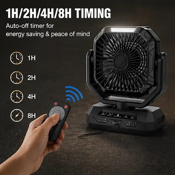 Portable Rechargeable Camping Fan With USB-C Charging Port 4-Speed Oscillating Brushless