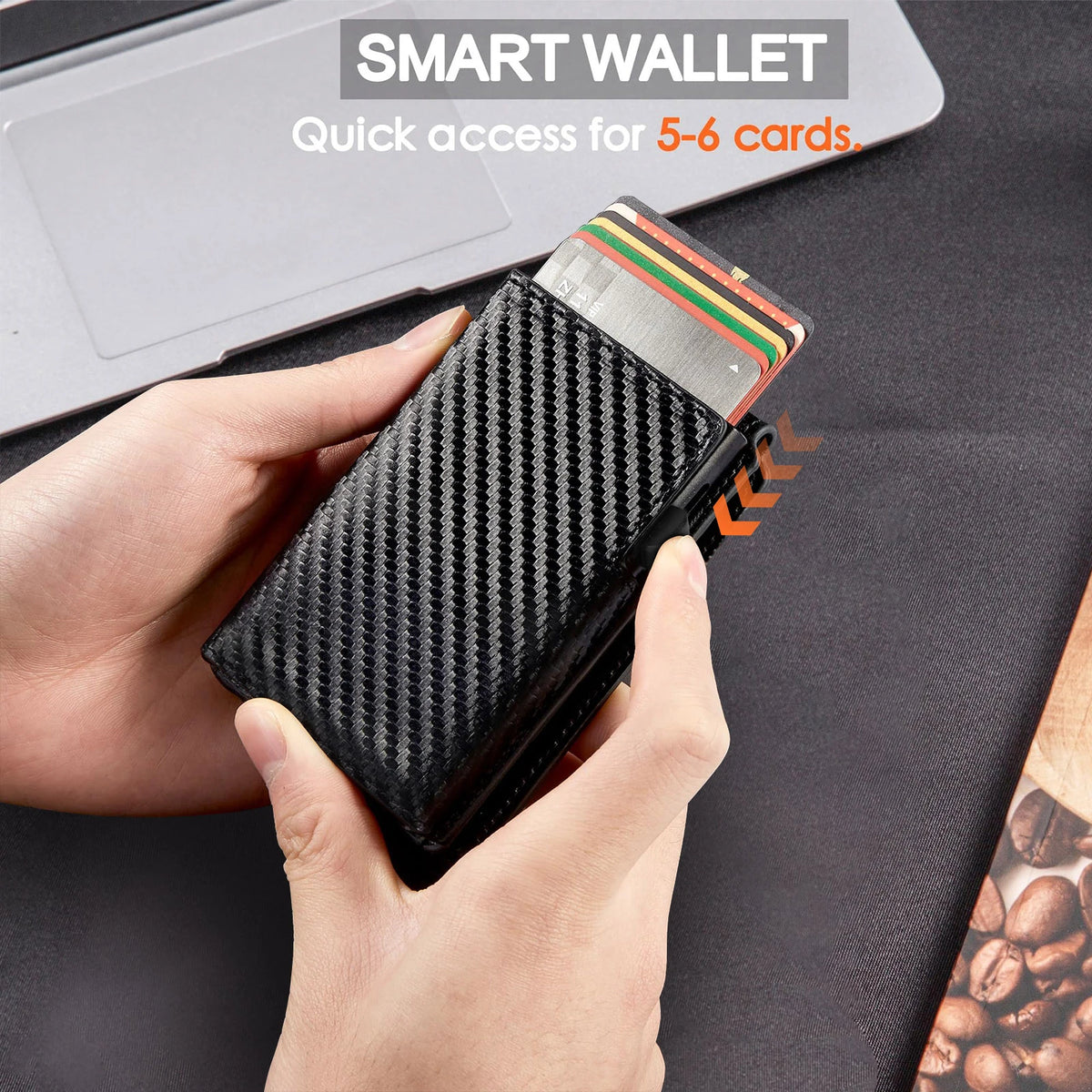 Minimalist Carbon Fiber Leather Card Holder Wallet with Metal Money Clip Slim Metal