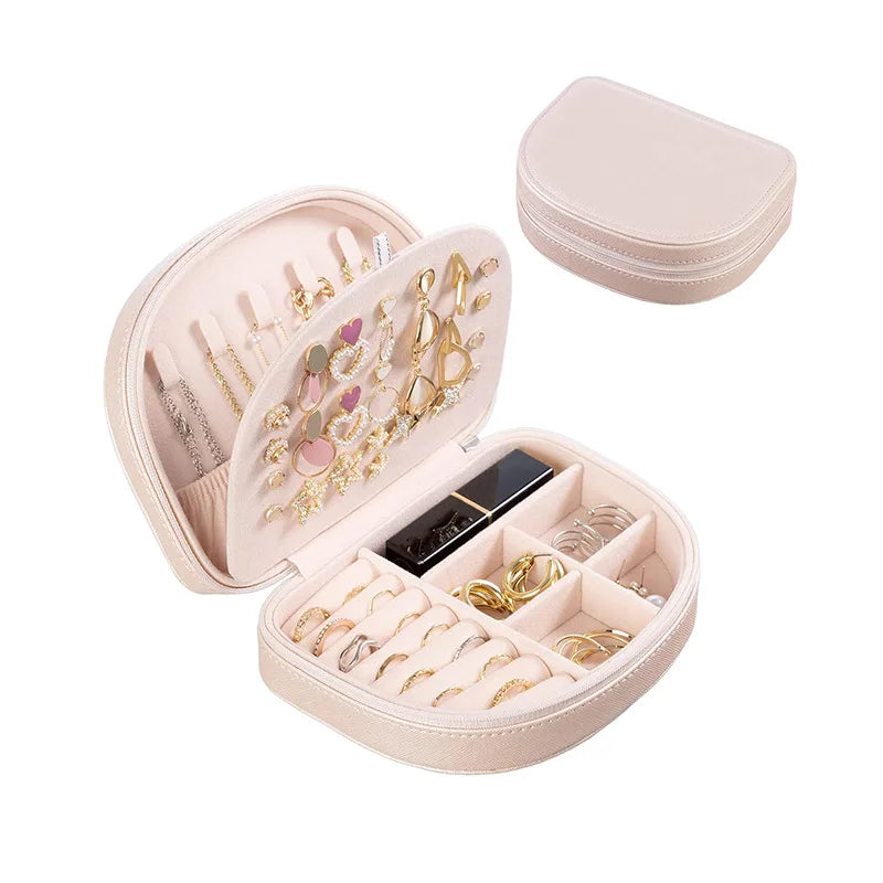X133 Portable Travel Jewelry Box-Small 2-Layer Oval Jewelry Organizer with Zipper