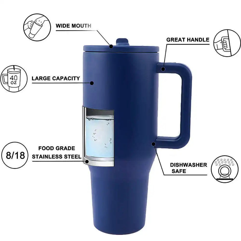 40 Oz New Simple Leak Proof Travel Tumbler With Handle and Straw Lid Vacuum Mug