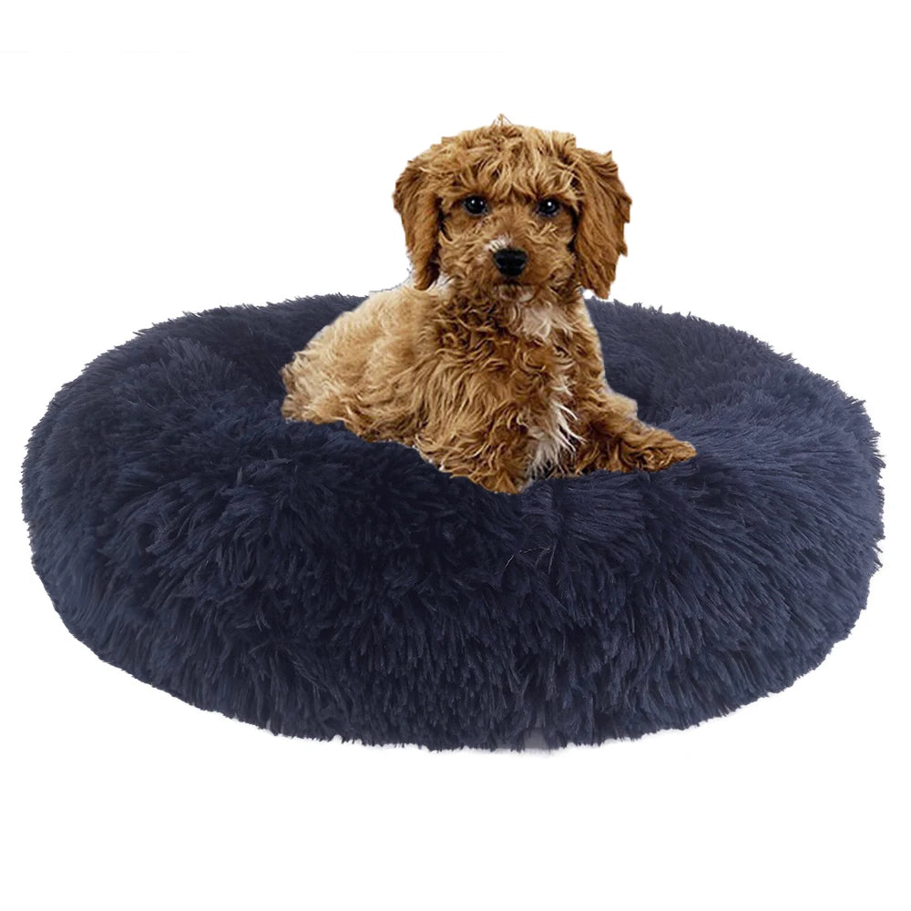 YangyangPet Fluffy Polyester Fiber Removable Cover Round Cozy Calming Donut Dog Bed