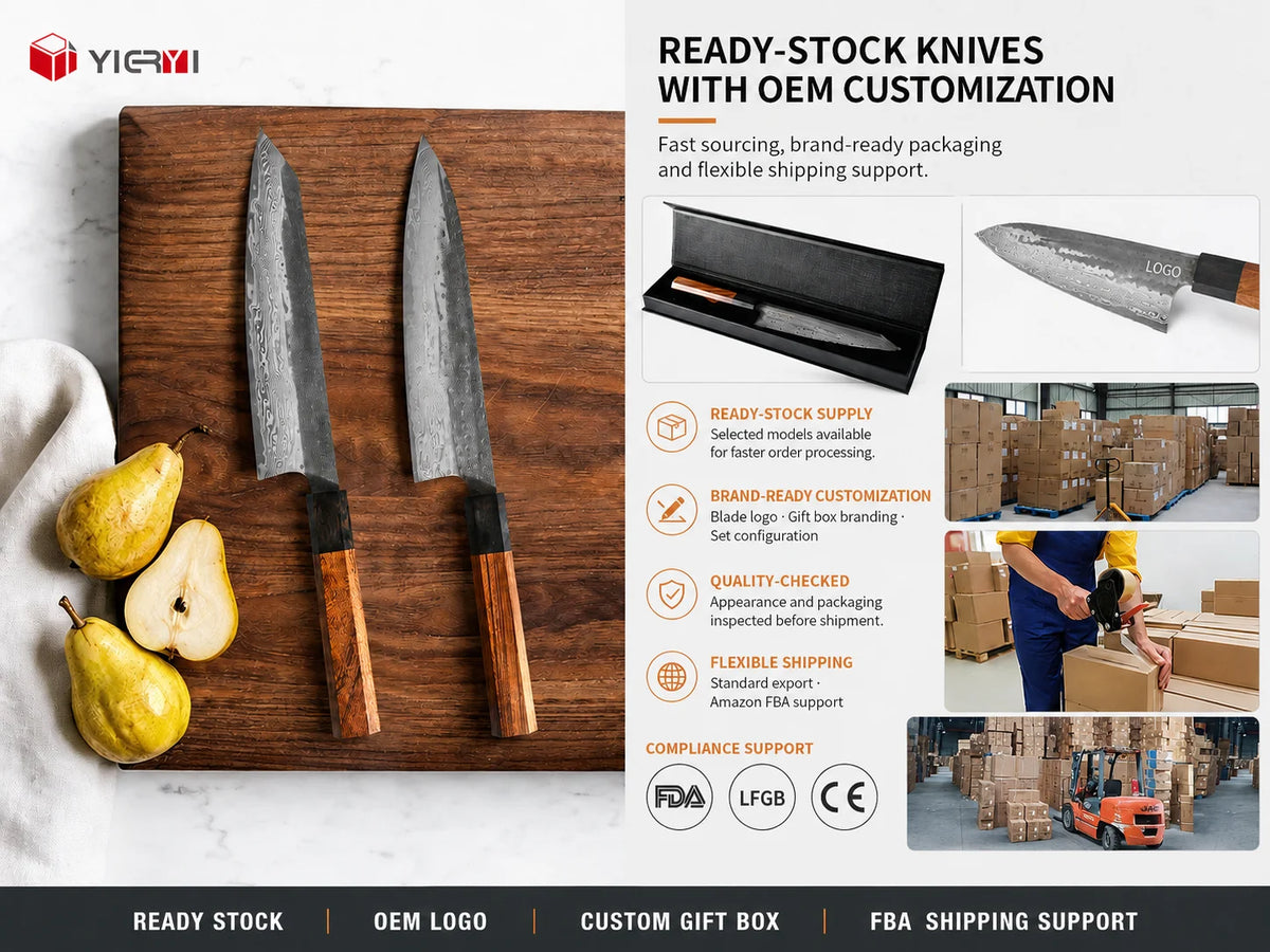 Professional Japanese Style Damascus Steel Kiritsuke Chef Knife Set 2-Piece Kitchen Tools