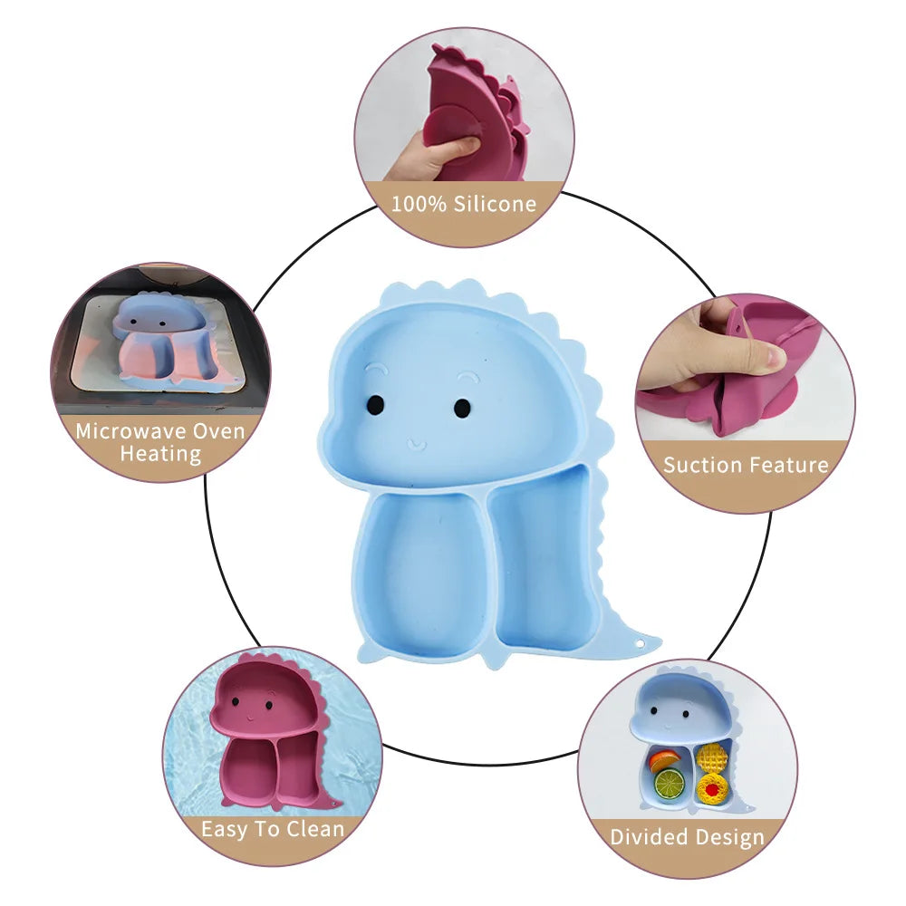 Baby Silicone Feeding Set Suction Plate Bowl Toddler Sippy Cup Cartoon Eco-Friendly Bpa