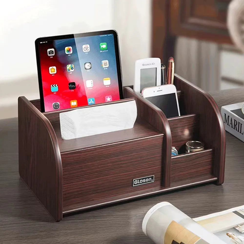 GLosen C2040 Wooden Tissue & Pencil Holder Multi-Function Desk Organizer with