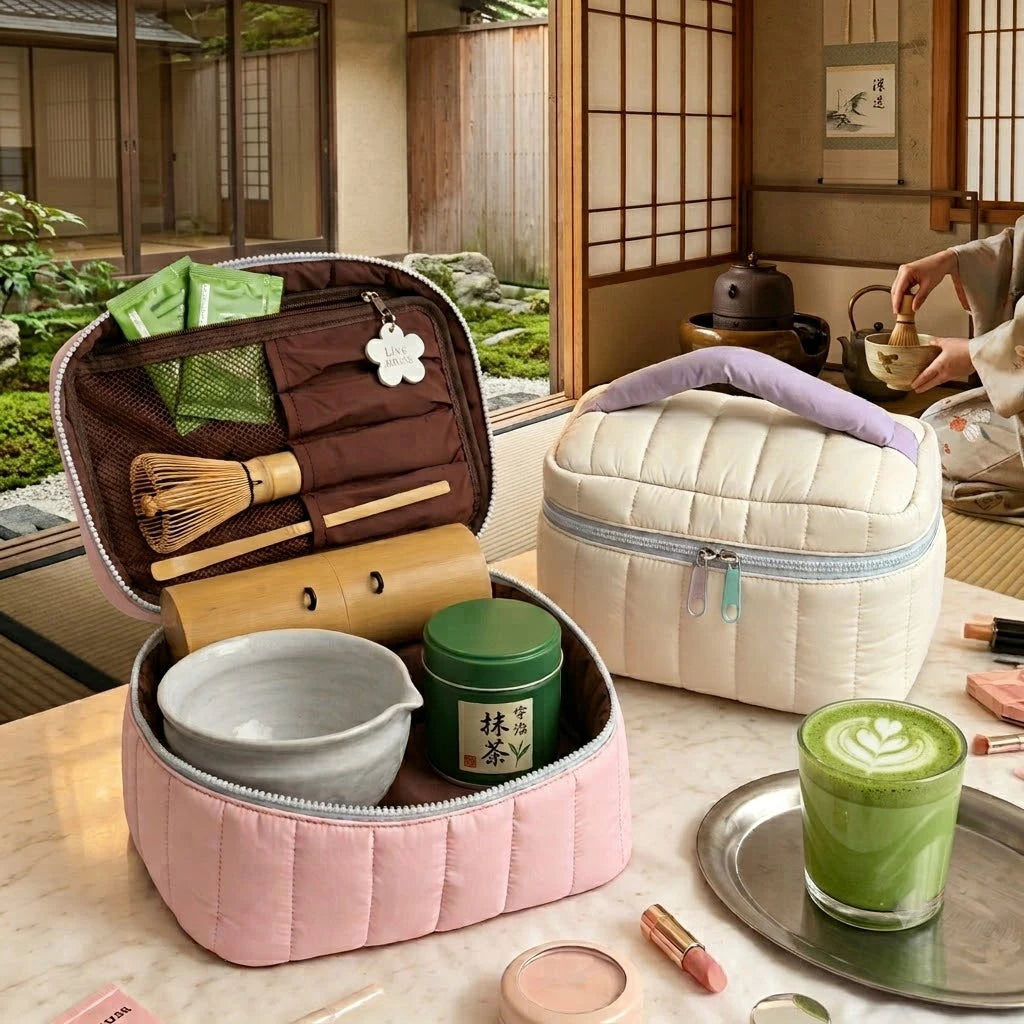 Custom Foldable Bamboo Whisk Scoop Kits Matcha Tools with Travel Bag Pouch