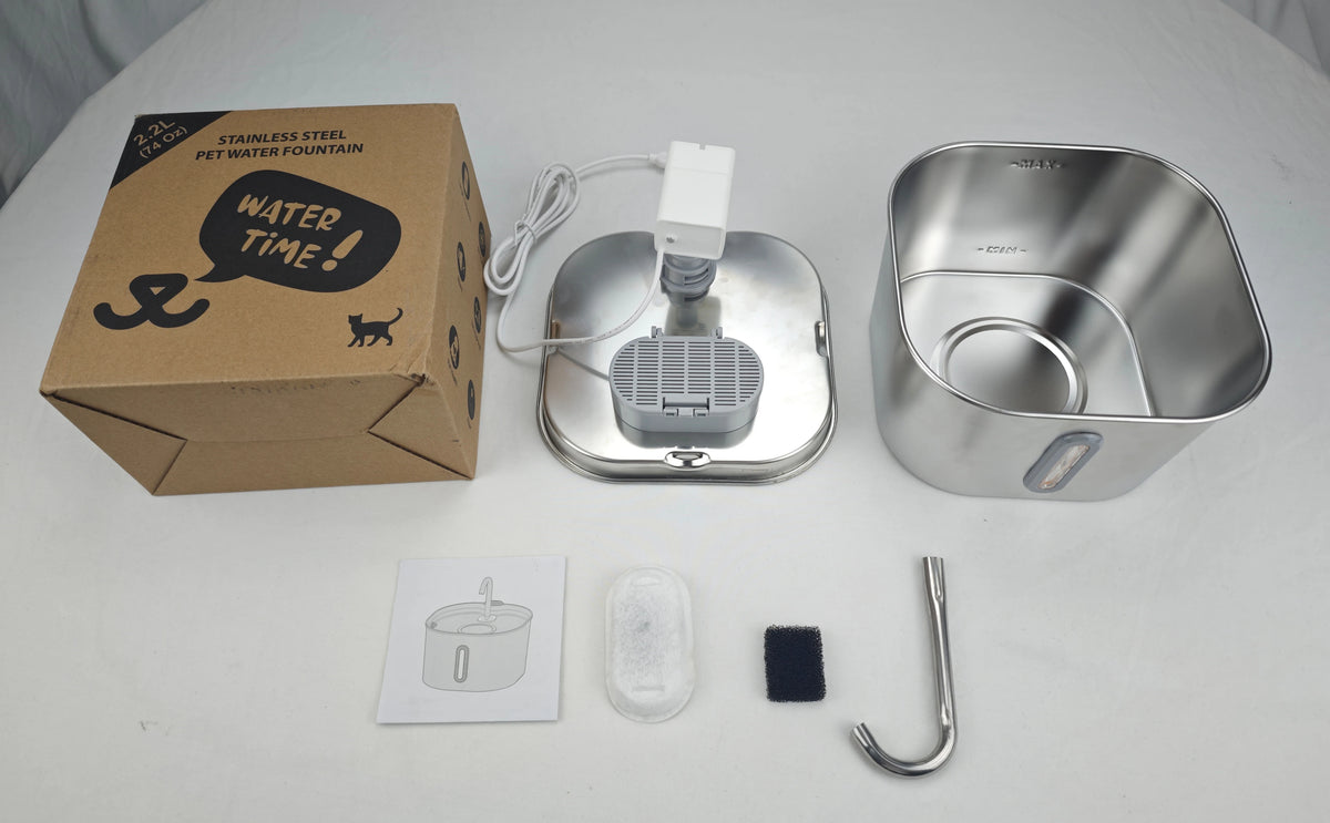 304 Stainless Steel Cat Water Fountain 2.2L AC Powered Automatic Pet Drinking Fountain