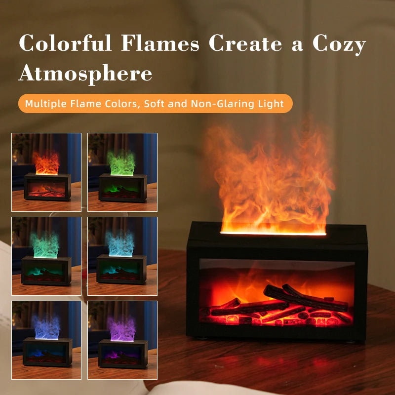 3D Realistic Flame Fireplace Diffuser Humidifier 200ml Large Tank Type-C Charging Quiet