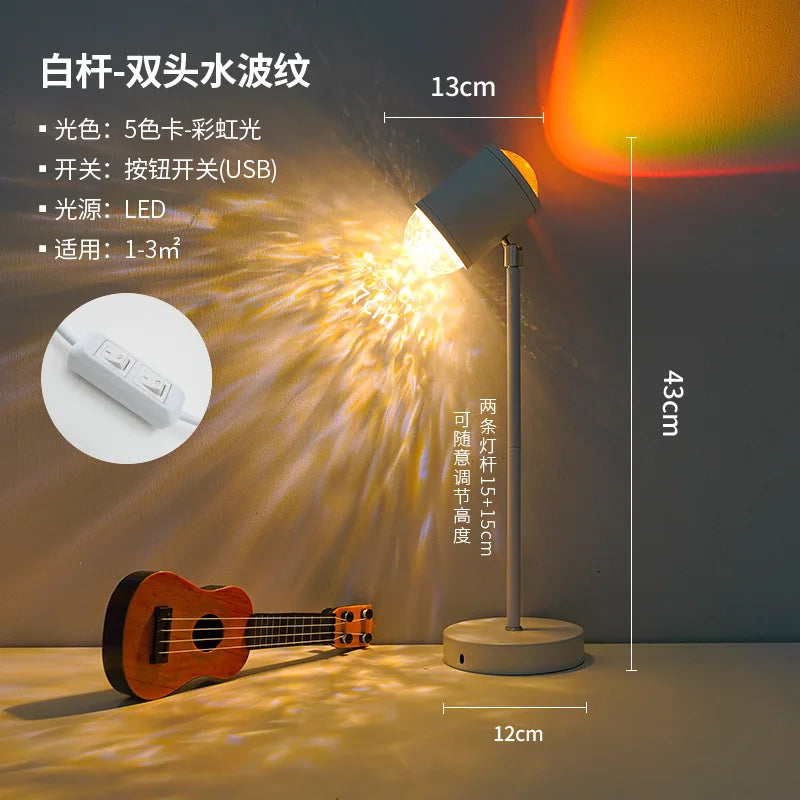 Double-Headed Sunset Water Ripple Lamp Dynamic Rotating Atmosphere Projection for Live