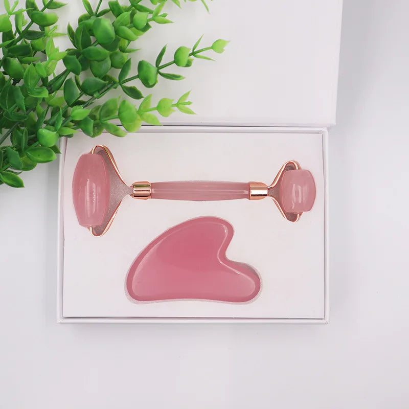2 in 1 Natural Care Crystal Rose Quartz Jade Roller Gua Sha Box Jade Roller Set