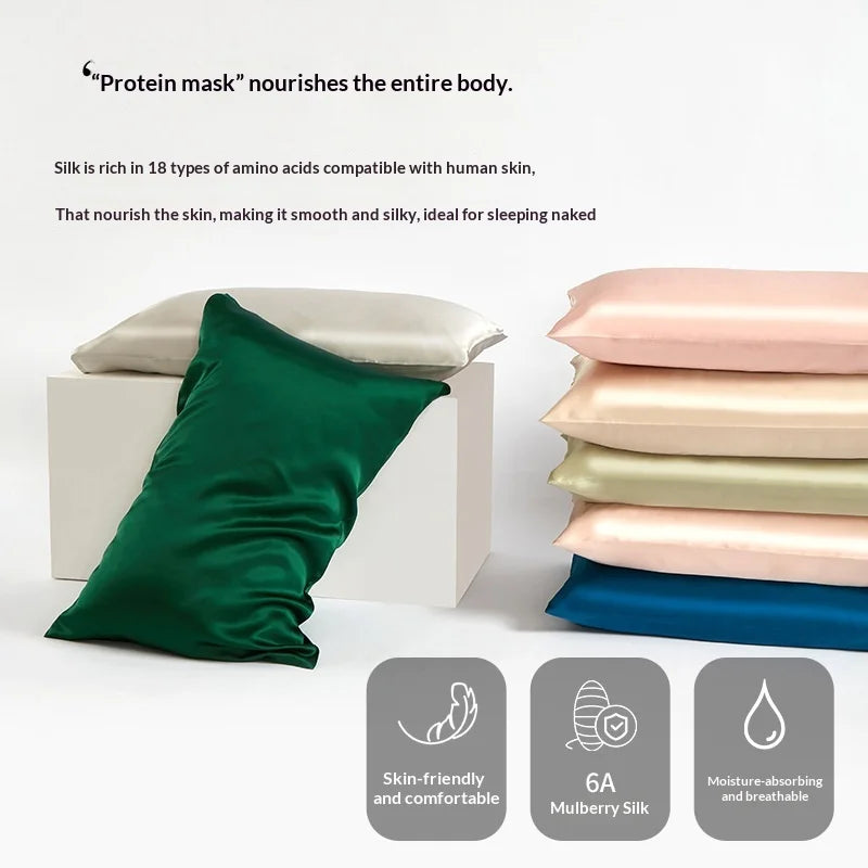 Double-Sided Satin Weave 100% Mulberry Silk Zippered Pillowcase 19 Momme for Bed Pillows