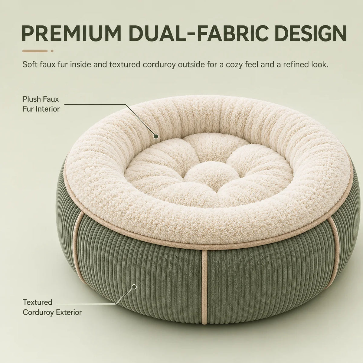 Custom Corduroy Round Pet Bed Faux Fur Calming Donut Dog Bed with Anti-Slip Bottom