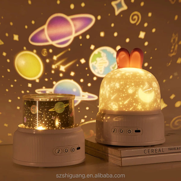 Bluelight Rabbit Shaped Baby Gift Set Starry Star Projector Night Light Bunny Music Box