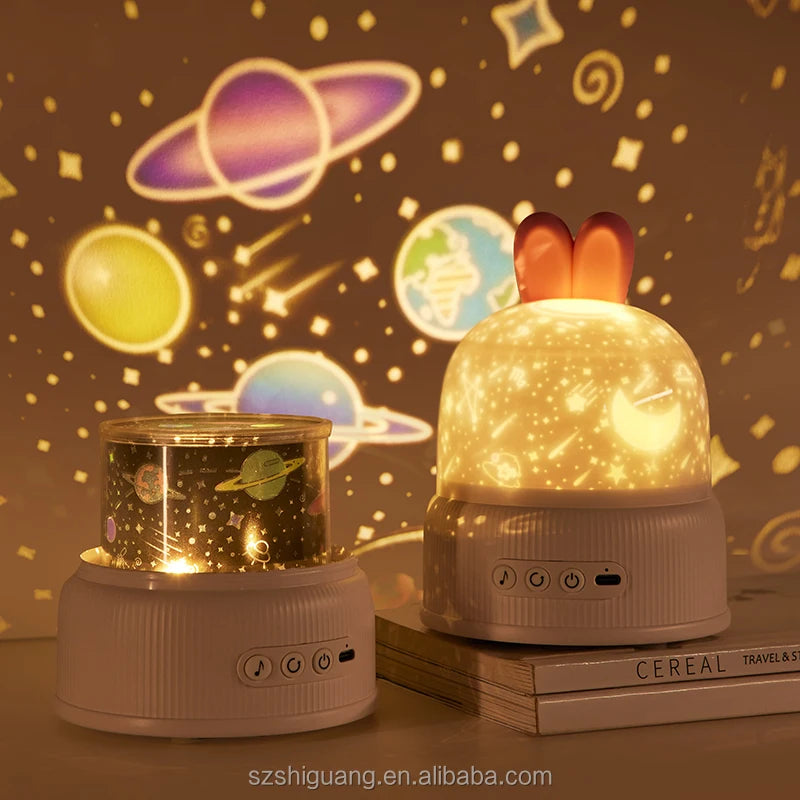 Bluelight Rabbit Shaped Baby Gift Set Starry Star Projector Night Light Bunny Music Box
