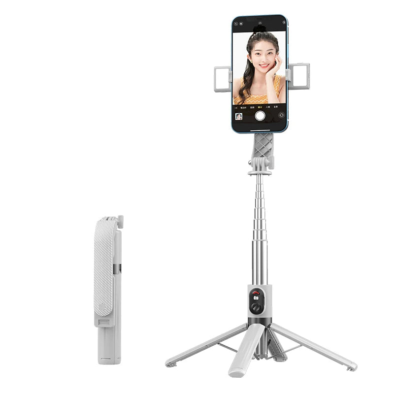 Stainless Steel Selfie Stick with 360 Adjustable Retractable Tripod 2 LED Light Remote