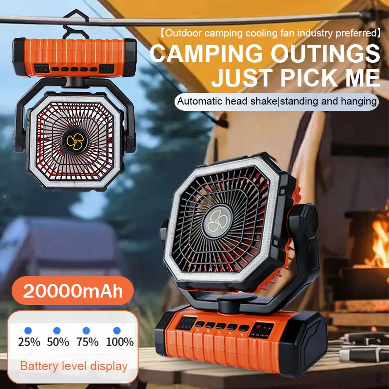 LED High-Airflow Camping Fan Remote Control Night Light USB Rechargeable Built-in Battery