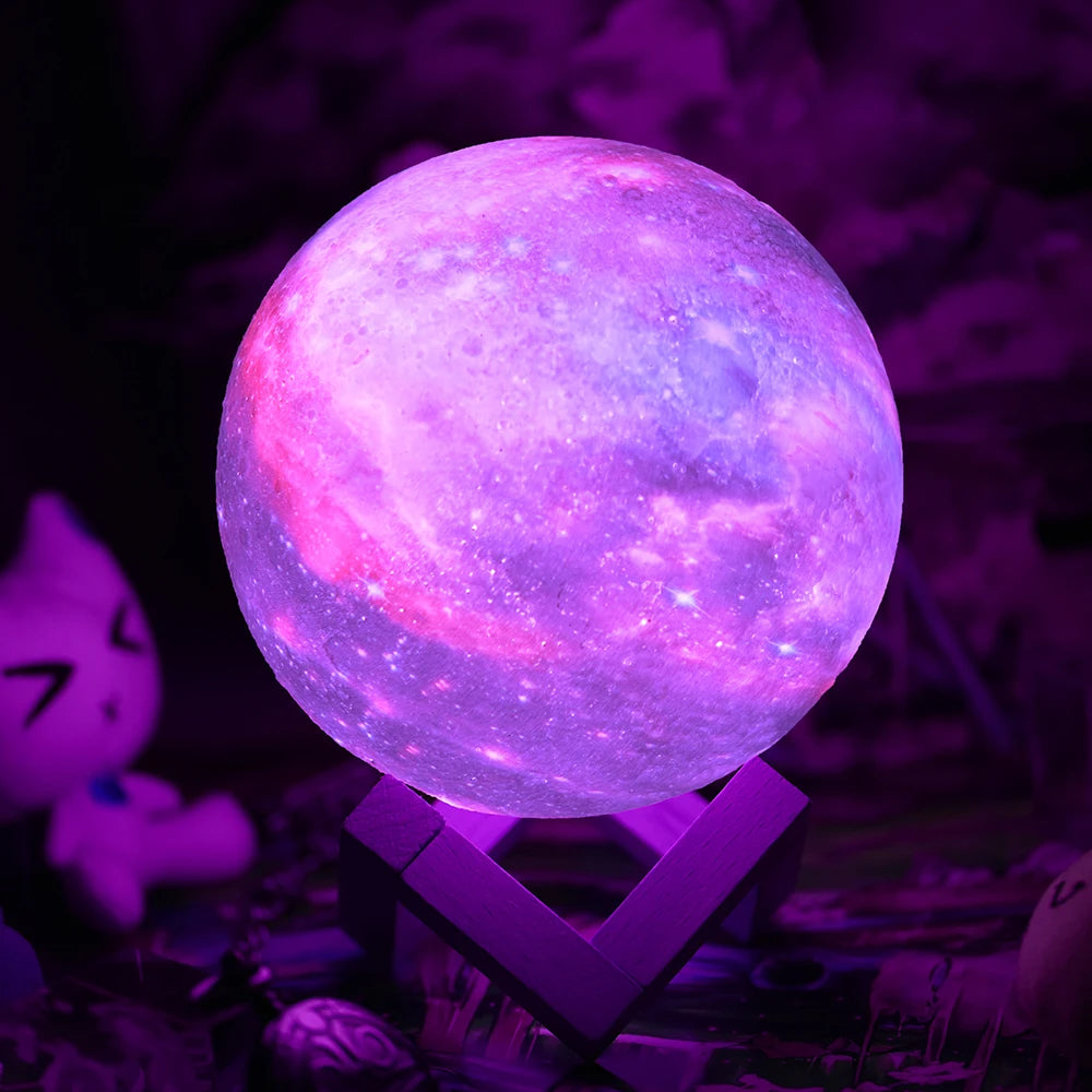 3D Moon Night Light Lamp Star Lamp 3D Lunar Night Light Remote Control 16 Colors Moon