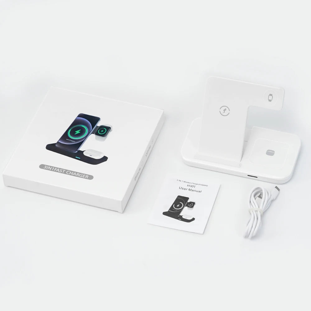 3 in 1 for Wireless Charger Dock Station with Type-C Port 15W Fast Charging Foldable