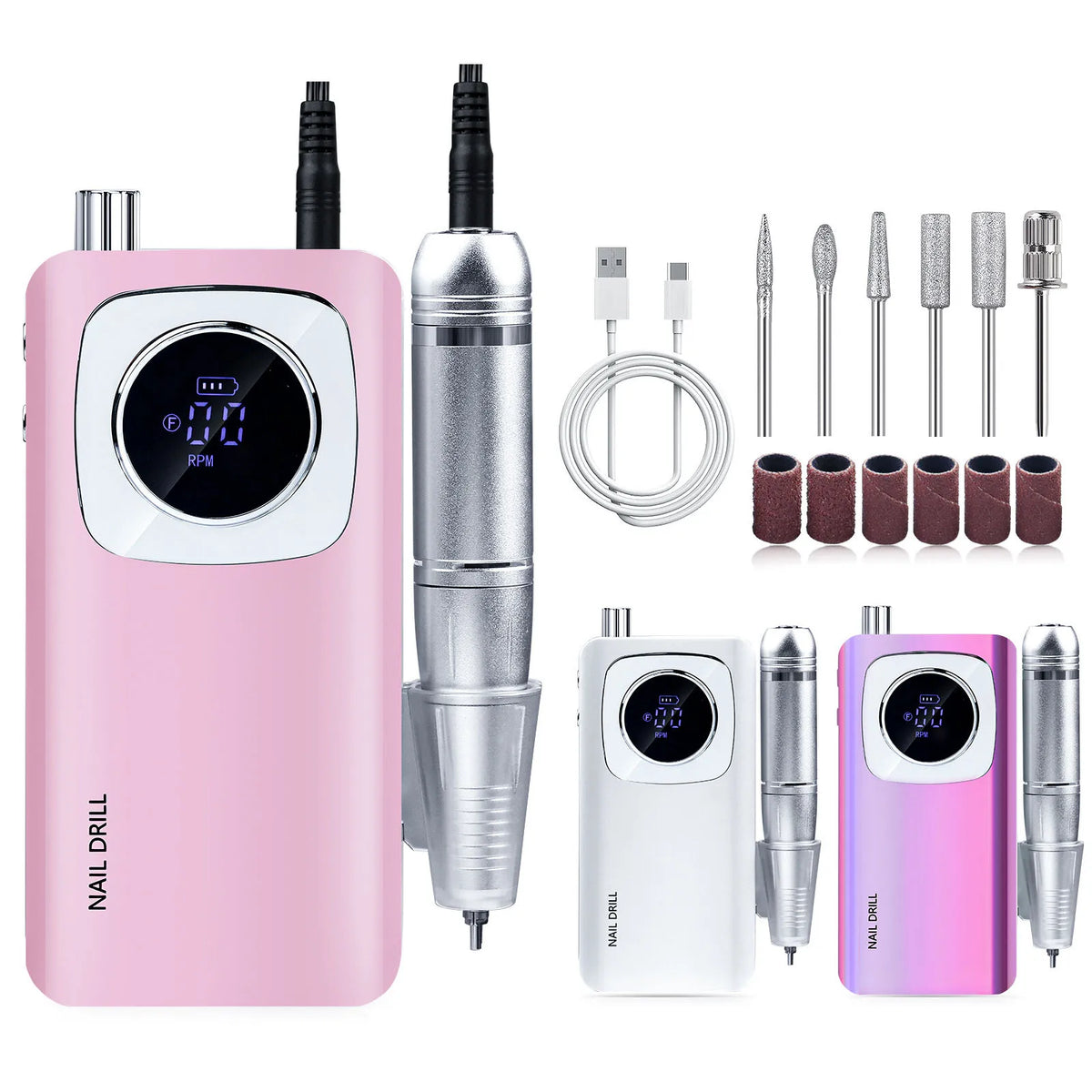 Professional Nail Drill Portable Rechargeable 45000RPM High Speed Electric Nail Polish