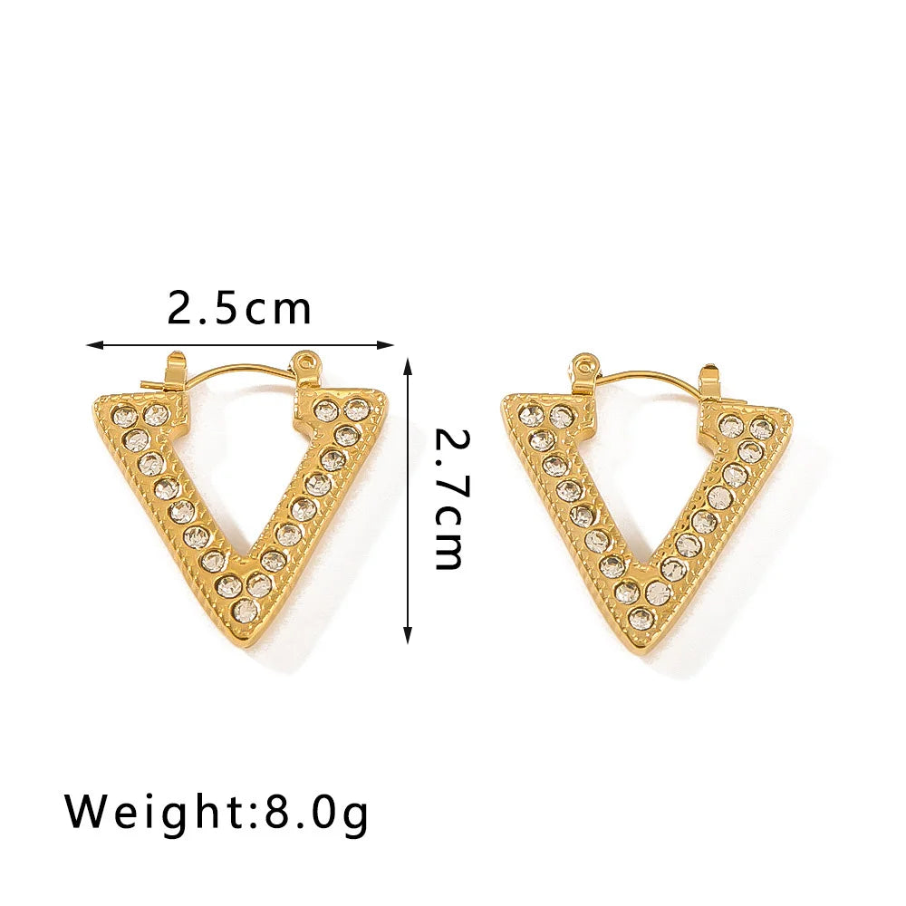 Minimalist Stainless Steel Triangular Zircon Huggie Earrings Geometric 18k Gold-Plated
