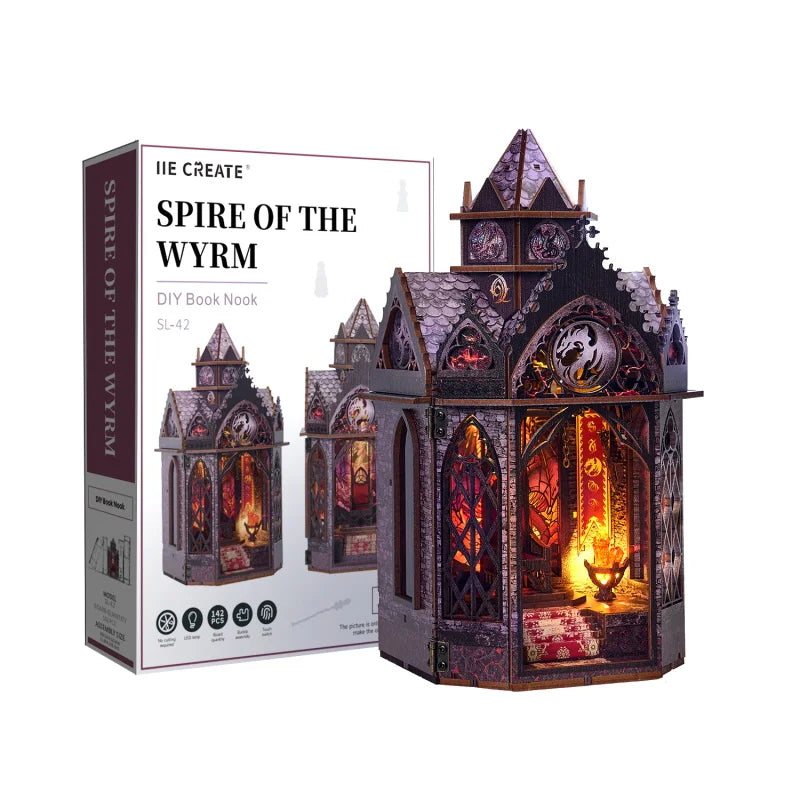 New Book Nook 3D Wooden Puzzle Miniature House Kit SL-42 Dragon DIY Toy Light-Up Feature
