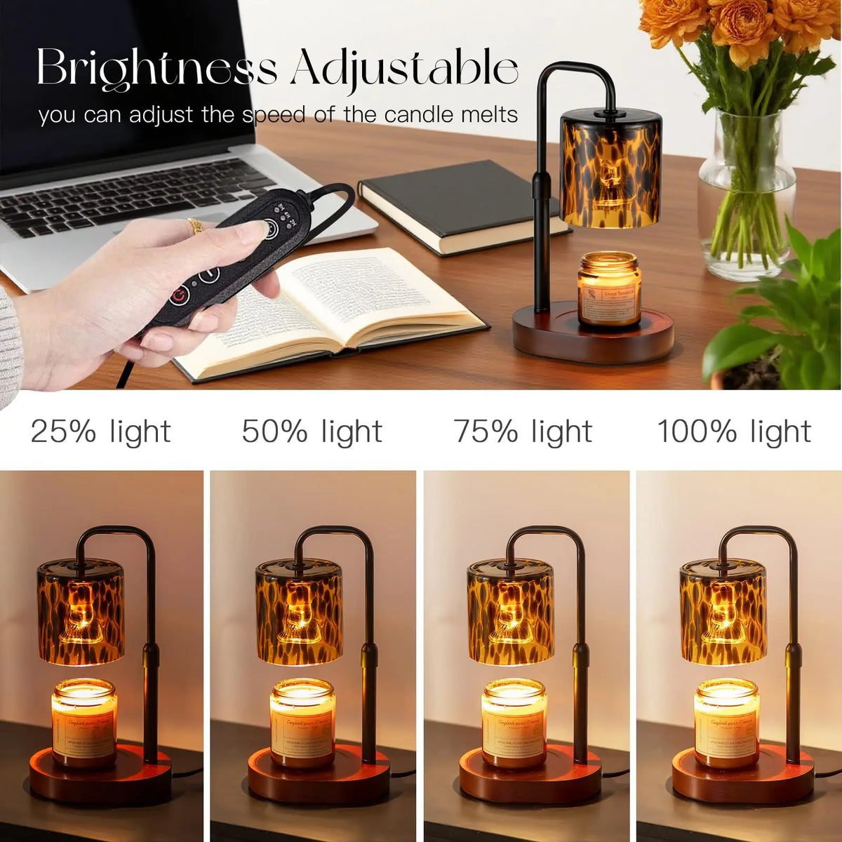 Tortoise Shell Glass Candle Warmer Lamp with Timer Dimmer Leopard Print Shade Adjustable